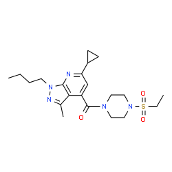 ChemSpider 2D Image | (1-Butyl-6-cyclopropyl-3-methyl-1H-pyrazolo[3,4-b]pyridin-4-yl)[4-(ethylsulfonyl)-1-piperazinyl]methanone | C21H31N5O3S