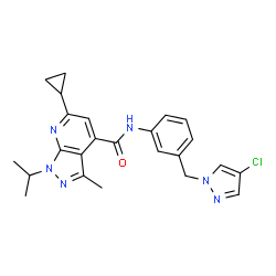 ChemSpider 2D Image | N-{3-[(4-Chloro-1H-pyrazol-1-yl)methyl]phenyl}-6-cyclopropyl-1-isopropyl-3-methyl-1H-pyrazolo[3,4-b]pyridine-4-carboxamide | C24H25ClN6O