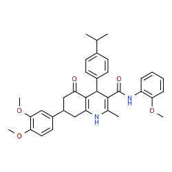 ChemSpider 2D Image | 7-(3,4-Dimethoxyphenyl)-4-(4-isopropylphenyl)-N-(2-methoxyphenyl)-2-methyl-5-oxo-1,4,5,6,7,8-hexahydro-3-quinolinecarboxamide | C35H38N2O5