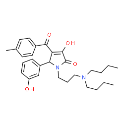 ChemSpider 2D Image | 1-[3-(Dibutylamino)propyl]-3-hydroxy-5-(3-hydroxyphenyl)-4-(4-methylbenzoyl)-1,5-dihydro-2H-pyrrol-2-one | C29H38N2O4