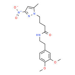 ChemSpider 2D Image | N-[2-(3,4-Dimethoxyphenyl)ethyl]-4-(5-methyl-3-nitro-1H-pyrazol-1-yl)butanamide | C18H24N4O5