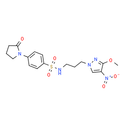 ChemSpider 2D Image | N-[3-(3-Methoxy-4-nitro-1H-pyrazol-1-yl)propyl]-4-(2-oxo-1-pyrrolidinyl)benzenesulfonamide | C17H21N5O6S