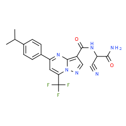 ChemSpider 2D Image | N-(2-Amino-1-cyano-2-oxoethyl)-5-(4-isopropylphenyl)-7-(trifluoromethyl)pyrazolo[1,5-a]pyrimidine-3-carboxamide | C20H17F3N6O2
