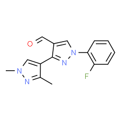ChemSpider 2D Image | 1-(2-fluorophenyl)-1',3'-dimethyl-[3,4'-bipyrazole]-4-carbaldehyde | C15H13FN4O