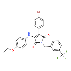 ChemSpider 2D Image | 3-(4-Bromophenyl)-4-[(4-ethoxyphenyl)amino]-1-[3-(trifluoromethyl)benzyl]-1H-pyrrole-2,5-dione | C26H20BrF3N2O3