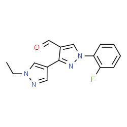 ChemSpider 2D Image | 1'-ethyl-1-(2-fluorophenyl)-[3,4'-bipyrazole]-4-carbaldehyde | C15H13FN4O