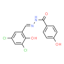 ChemSpider 2D Image | N'-[(E)-(3,5-Dichloro-2-hydroxyphenyl)methylene]-4-hydroxybenzohydrazide | C14H10Cl2N2O3