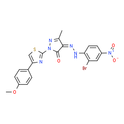 ChemSpider 2D Image | (4Z)-4-[(2-Bromo-4-nitrophenyl)hydrazono]-2-[4-(4-methoxyphenyl)-1,3-thiazol-2-yl]-5-methyl-2,4-dihydro-3H-pyrazol-3-one | C20H15BrN6O4S