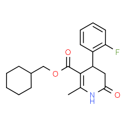 ChemSpider 2D Image | Cyclohexylmethyl 4-(2-fluorophenyl)-2-methyl-6-oxo-1,4,5,6-tetrahydro-3-pyridinecarboxylate | C20H24FNO3