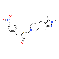 ChemSpider 2D Image | (5Z)-5-(4-Nitrobenzylidene)-2-{4-[(1,3,5-trimethyl-1H-pyrazol-4-yl)methyl]-1-piperazinyl}-1,3-thiazol-4(5H)-one | C21H24N6O3S