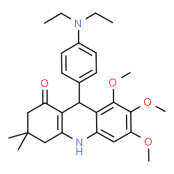 ChemSpider 2D Image | 9-[4-(Diethylamino)phenyl]-6,7,8-trimethoxy-3,3-dimethyl-3,4,9,10-tetrahydro-1(2H)-acridinone | C28H36N2O4