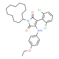 ChemSpider 2D Image | 1-Cyclododecyl-3-(2,6-dichlorophenyl)-4-[(4-ethoxyphenyl)amino]-1H-pyrrole-2,5-dione | C30H36Cl2N2O3