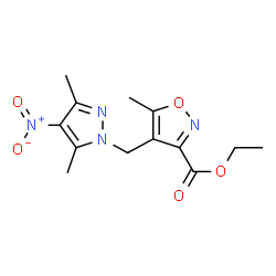 ChemSpider 2D Image | ethyl 4-[(3,5-dimethyl-4-nitropyrazol-1-yl)methyl]-5-methyl-1,2-oxazole-3-carboxylate | C13H16N4O5