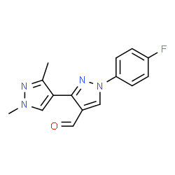 ChemSpider 2D Image | 1-(4-fluorophenyl)-1',3'-dimethyl-[3,4'-bipyrazole]-4-carbaldehyde | C15H13FN4O