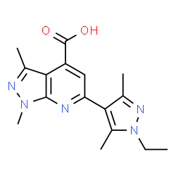 ChemSpider 2D Image | 6-(1-ethyl-3,5-dimethylpyrazol-4-yl)-1,3-dimethylpyrazolo[3,4-b]pyridine-4-carboxylic acid | C16H19N5O2