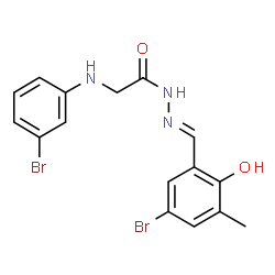 ChemSpider 2D Image | N'-[(E)-(5-Bromo-2-hydroxy-3-methylphenyl)methylene]-2-[(3-bromophenyl)amino]acetohydrazide | C16H15Br2N3O2