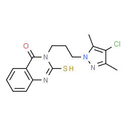 ChemSpider 2D Image | 3-(3-(4-Chloro-3,5-dimethyl-1H-pyrazol-1-yl)propyl)-2-mercaptoquinazolin-4(3H)-one | C16H17ClN4OS