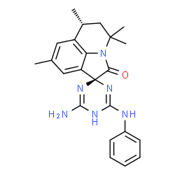ChemSpider 2D Image | (1R,6R)-4'-Amino-6'-anilino-4,4,6,8-tetramethyl-5,6-dihydro-4H,5'H-spiro[pyrrolo[3,2,1-ij]quinoline-1,2'-[1,3,5]triazin]-2-one | C23H26N6O