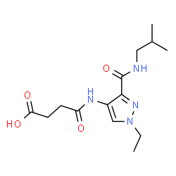 ChemSpider 2D Image | 4-{[1-Ethyl-3-(isobutylcarbamoyl)-1H-pyrazol-4-yl]amino}-4-oxobutanoic acid | C14H22N4O4