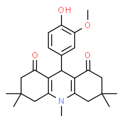 ChemSpider 2D Image | 9-(4-Hydroxy-3-methoxyphenyl)-3,3,6,6,10-pentamethyl-3,4,6,7,9,10-hexahydro-1,8(2H,5H)-acridinedione | C25H31NO4