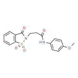 ChemSpider 2D Image | 3-(1,1-Dioxido-3-oxo-1,2-benzothiazol-2(3H)-yl)-N-(4-methoxyphenyl)propanamide | C17H16N2O5S