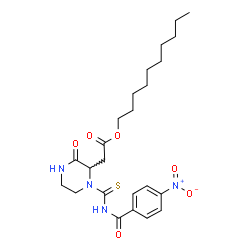 ChemSpider 2D Image | Decyl {1-[(4-nitrobenzoyl)carbamothioyl]-3-oxo-2-piperazinyl}acetate | C24H34N4O6S