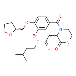 ChemSpider 2D Image | 3-Methylbutyl {1-[3-bromo-4-(tetrahydro-2-furanylmethoxy)benzoyl]-3-oxo-2-piperazinyl}acetate | C23H31BrN2O6