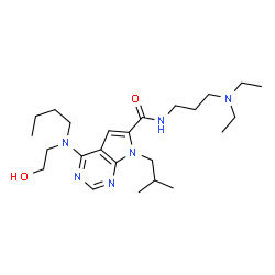 ChemSpider 2D Image | 4-[Butyl(2-hydroxyethyl)amino]-N-[3-(diethylamino)propyl]-7-isobutyl-7H-pyrrolo[2,3-d]pyrimidine-6-carboxamide | C24H42N6O2