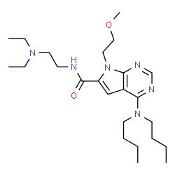 ChemSpider 2D Image | 4-(Dibutylamino)-N-[2-(diethylamino)ethyl]-7-(2-methoxyethyl)-7H-pyrrolo[2,3-d]pyrimidine-6-carboxamide | C24H42N6O2