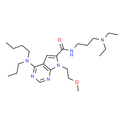 ChemSpider 2D Image | 4-[Butyl(propyl)amino]-N-[3-(diethylamino)propyl]-7-(2-methoxyethyl)-7H-pyrrolo[2,3-d]pyrimidine-6-carboxamide | C24H42N6O2