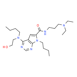 ChemSpider 2D Image | 7-Butyl-4-[butyl(2-hydroxyethyl)amino]-N-[3-(diethylamino)propyl]-7H-pyrrolo[2,3-d]pyrimidine-6-carboxamide | C24H42N6O2