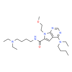 ChemSpider 2D Image | 4-[Butyl(ethyl)amino]-N-[4-(diethylamino)butyl]-7-(2-methoxyethyl)-7H-pyrrolo[2,3-d]pyrimidine-6-carboxamide | C24H42N6O2