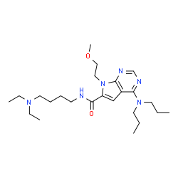 ChemSpider 2D Image | N-[4-(Diethylamino)butyl]-4-(dipropylamino)-7-(2-methoxyethyl)-7H-pyrrolo[2,3-d]pyrimidine-6-carboxamide | C24H42N6O2