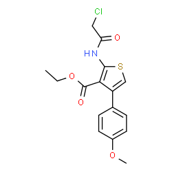 ChemSpider 2D Image | Ethyl 2-[(chloroacetyl)amino]-4-(4-methoxyphenyl)-3-thiophenecarboxylate | C16H16ClNO4S