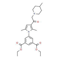 ChemSpider 2D Image | Diethyl 5-{2,5-dimethyl-3-[(4-methyl-1-piperidinyl)acetyl]-1H-pyrrol-1-yl}isophthalate | C26H34N2O5