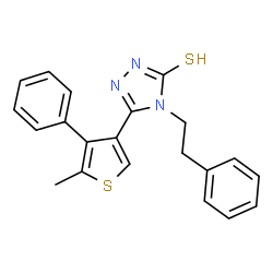 ChemSpider 2D Image | 5-(5-Methyl-4-phenyl-3-thienyl)-4-(2-phenylethyl)-4H-1,2,4-triazole-3-thiol | C21H19N3S2
