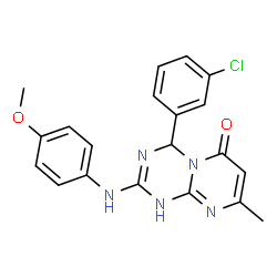 ChemSpider 2D Image | 4-(3-Chlorophenyl)-2-[(4-methoxyphenyl)amino]-8-methyl-1,4-dihydro-6H-pyrimido[1,2-a][1,3,5]triazin-6-one | C20H18ClN5O2