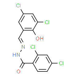 ChemSpider 2D Image | 2,4-Dichloro-N'-[(E)-(3,5-dichloro-2-hydroxyphenyl)methylene]benzohydrazide | C14H8Cl4N2O2