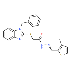 ChemSpider 2D Image | 2-[(1-Benzyl-1H-benzimidazol-2-yl)sulfanyl]-N'-[(3-methyl-2-thienyl)methylene]acetohydrazide | C22H20N4OS2