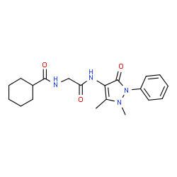 ChemSpider 2D Image | N-{2-[(1,5-Dimethyl-3-oxo-2-phenyl-2,3-dihydro-1H-pyrazol-4-yl)amino]-2-oxoethyl}cyclohexanecarboxamide | C20H26N4O3