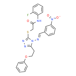 ChemSpider 2D Image | N-(2-Fluorophenyl)-2-({4-[(E)-(3-nitrobenzylidene)amino]-5-(2-phenoxyethyl)-4H-1,2,4-triazol-3-yl}sulfanyl)acetamide | C25H21FN6O4S