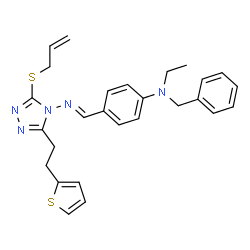 ChemSpider 2D Image | 4-[(E)-({3-(Allylsulfanyl)-5-[2-(2-thienyl)ethyl]-4H-1,2,4-triazol-4-yl}imino)methyl]-N-benzyl-N-ethylaniline | C27H29N5S2