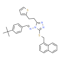 ChemSpider 2D Image | (E)-1-[4-(2-Methyl-2-propanyl)phenyl]-N-{3-[(1-naphthylmethyl)sulfanyl]-5-[2-(2-thienyl)ethyl]-4H-1,2,4-triazol-4-yl}methanimine | C30H30N4S2