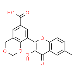 ChemSpider 2D Image | 8-(3-Hydroxy-6-methyl-4-oxo-4H-chromen-2-yl)-4H-1,3-benzodioxine-6-carboxylic acid | C19H14O7