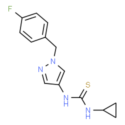 ChemSpider 2D Image | 1-Cyclopropyl-3-[1-(4-fluorobenzyl)-1H-pyrazol-4-yl]thiourea | C14H15FN4S