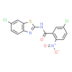 ChemSpider 2D Image | 5-Chloro-N-(6-chloro-2-benzothiazolyl)-2-nitrobenzamide | C14H7Cl2N3O3S
