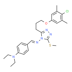 ChemSpider 2D Image | 4-[(E)-({3-[3-(4-Chloro-3,5-dimethylphenoxy)propyl]-5-(methylsulfanyl)-4H-1,2,4-triazol-4-yl}imino)methyl]-N,N-diethylaniline | C25H32ClN5OS