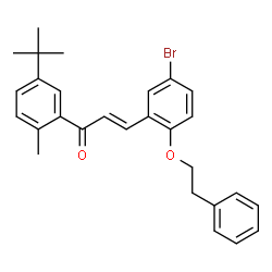 ChemSpider 2D Image | (2E)-3-[5-Bromo-2-(2-phenylethoxy)phenyl]-1-[2-methyl-5-(2-methyl-2-propanyl)phenyl]-2-propen-1-one | C28H29BrO2