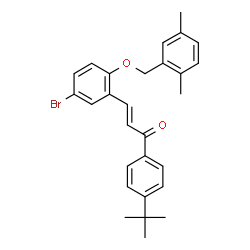 ChemSpider 2D Image | (2E)-3-{5-Bromo-2-[(2,5-dimethylbenzyl)oxy]phenyl}-1-[4-(2-methyl-2-propanyl)phenyl]-2-propen-1-one | C28H29BrO2