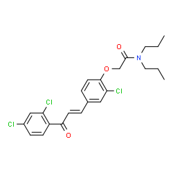 ChemSpider 2D Image | 2-{2-Chloro-4-[(1E)-3-(2,4-dichlorophenyl)-3-oxo-1-propen-1-yl]phenoxy}-N,N-dipropylacetamide | C23H24Cl3NO3